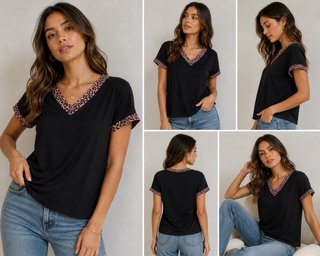 Camiseta negra con estampado leopardo