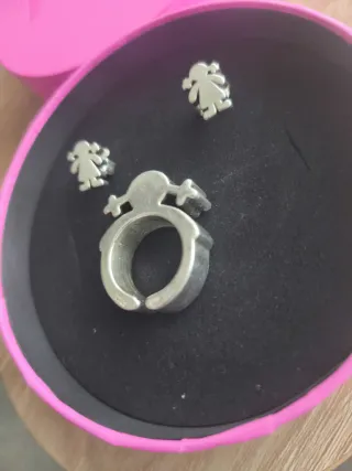 Conjunto Tous Anillo y Pendientes Plata