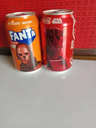 2 Latas Fanta Xbox 25  y Coca-Cola Star Wars maul.