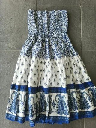 NUEVO Vestido strapless azul y blanco 38