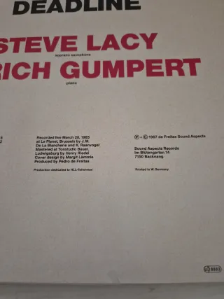 Vinilo Jazz Steve Lacy Ulrich Gumpert