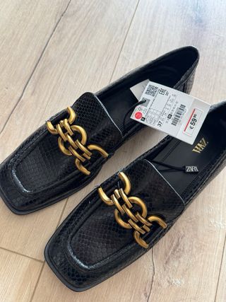 Mocasines piel negro y dorado talla 37