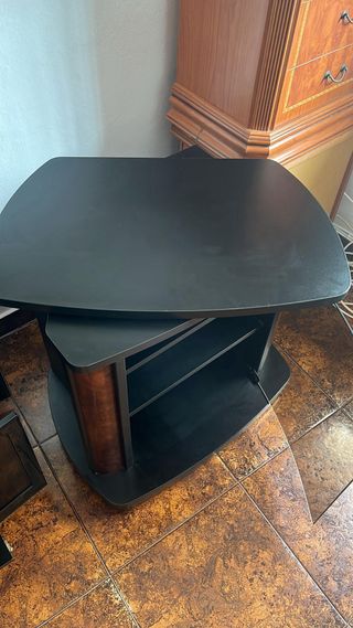 Mueble TV negro y madera con cristal