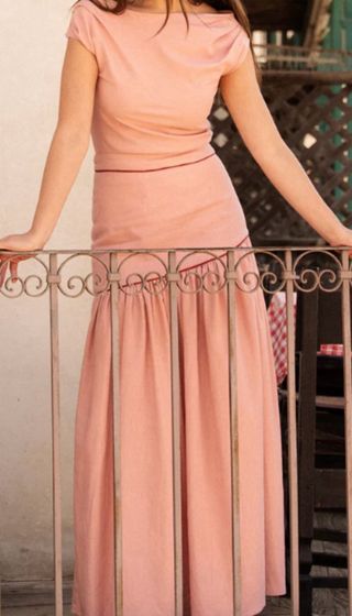 Conjunto Top y Falda Satela Rosa