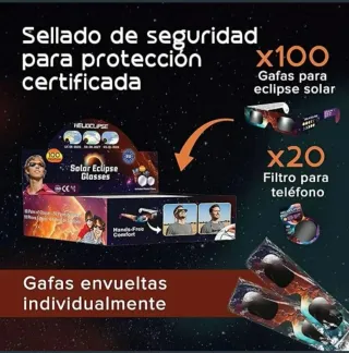 Gafas seguras para eclipse solar y discos sensores