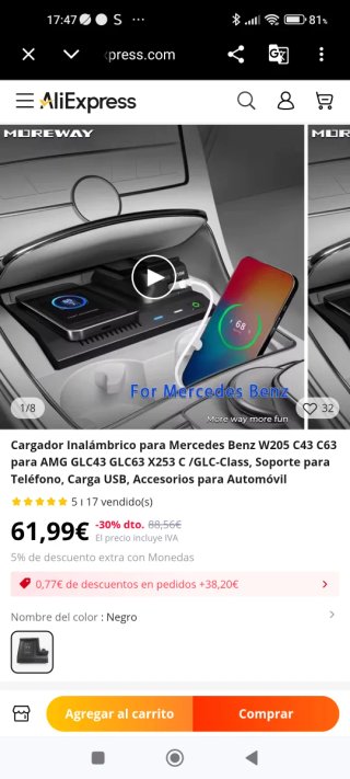 Cargador Inalámbrico Coche mercedes Benz