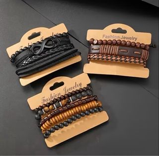 Set Bracciali in Pelle Sintetica da Uomo