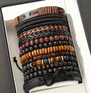 Set Bracciali in Pelle Sintetica da Uomo