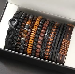 Set Bracciali in Pelle Sintetica da Uomo