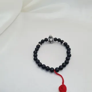 Pulsera elástica Onix brillo Buda Pompón Rojo