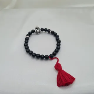 Pulsera elástica Onix brillo Buda Pompón Rojo
