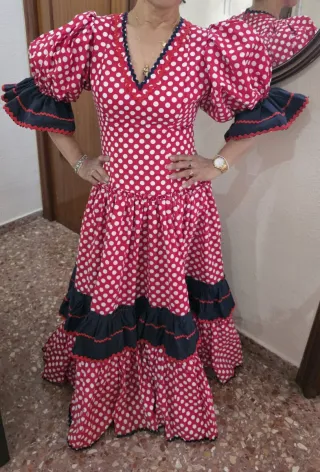 Vestido Flamenco Rojo Lunares Blancos