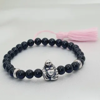 Pulsera Onix Buda Plata y Pompón Rosa