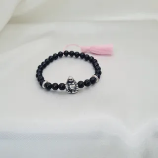 Pulsera Onix Buda Plata y Pompón Rosa