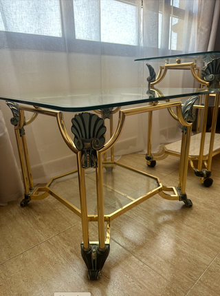 Mesas auxiliares vintage cristal y metal dorado