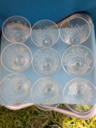 Set 9 Bicchieri Vintage Incisi Vetro
