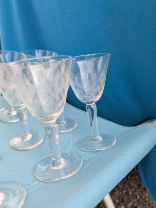 Set 9 Bicchieri Vintage Incisi Vetro