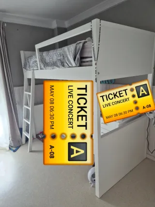 Cama alta de madera maciza blanca