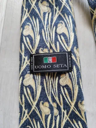Corbata vintage seda hombre azul y oro uomo seta