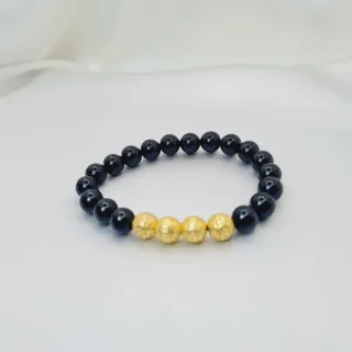 Pulsera Onix Brillo con Bolas Doradas Labradas