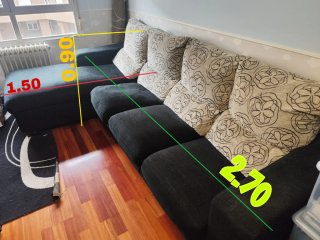 Sofá Chaiselongue Negro Tela