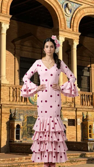 Vestido Flamenco Lunares Blanco y Negro Nuevo