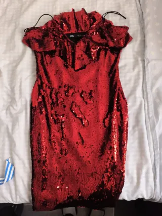Vestido de fiesta lentejuelas rojo. Talla S