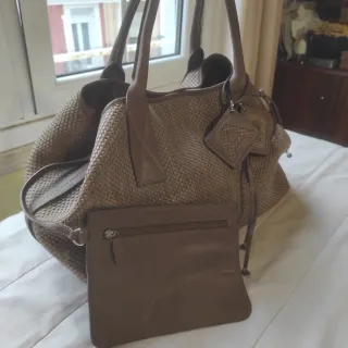 Bolso Adolfo Domínguez Piel y Rafia Marrón