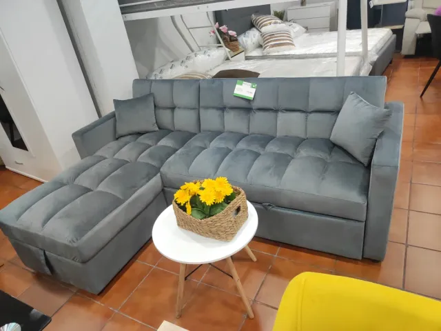 Sofá Cama Chaise Longue Gris 210cm