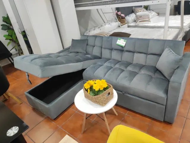 Sofá Cama Chaise Longue Gris 210cm