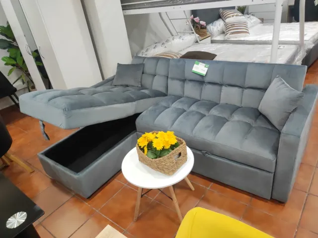 Sofá Cama Chaise Longue Gris 210cm