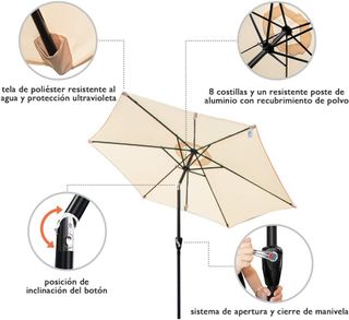 Sombrilla Beige 270cm con Manivela Exterior