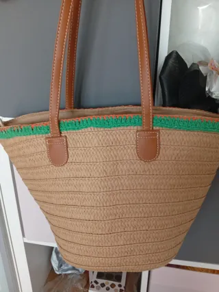 Capazo playa crochet floral beige multicolor