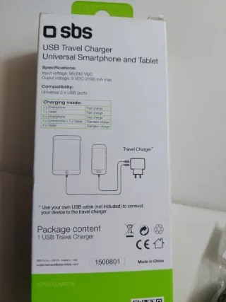 Cargador SBS Universal 2 USB Carga Rápida