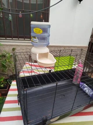 Jaula para animales con accesorios.