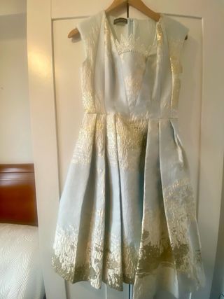 Vestido fiesta azul y dorado Talla S.