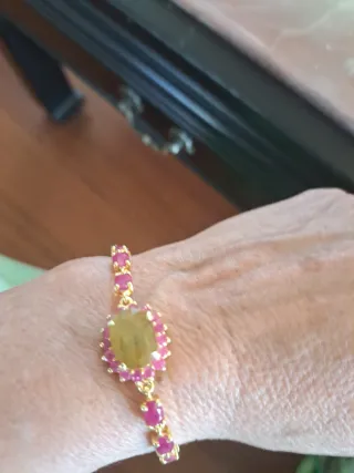 Pulsera Plata Baño Oro y Rubíes