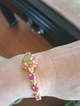 Pulsera Plata Baño Oro y Rubíes