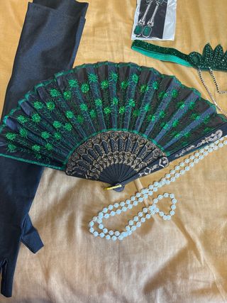 Accesorios Años 20: Abanico, Collar, Guantes