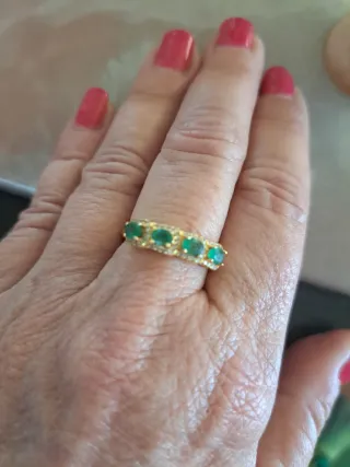Anillo Oro Brasil Esmeraldas Plata
