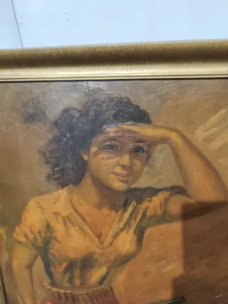 Cuadro antiguo vintage mujer cazadora
