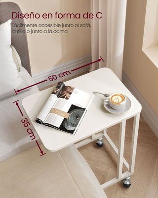 Mesa Auxiliar Moderna 35 x 50 x 60 cm Blanco Crema VASAGLE LNT050W77