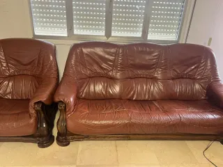Sofá 3 plazas y 2 sillones de cuero