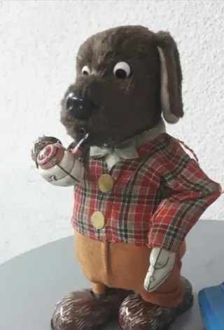 Perro Juguete Antiguo Cuerda Maleta Azul