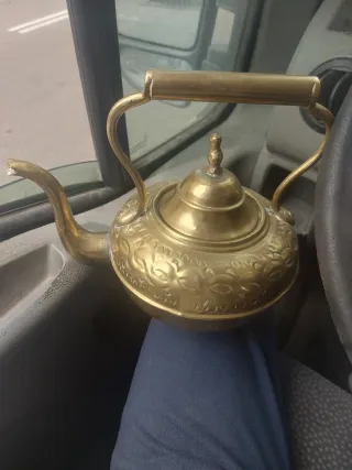 Juego de té latón y bandeja decorada