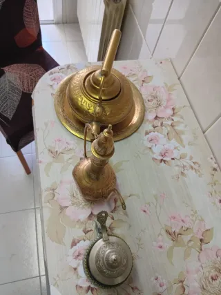 Juego de té latón y bandeja decorada