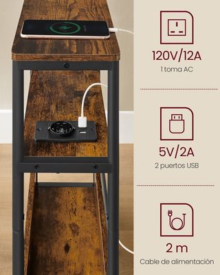 Mesa Auxiliar con Multienchufe 3 Estantes VASAGLE LET335K02