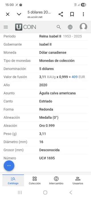 Moneda Oro canada 1/10 oz