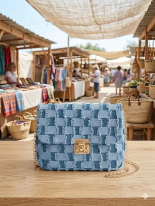 Bolso vaquero tejido con cadena dorada