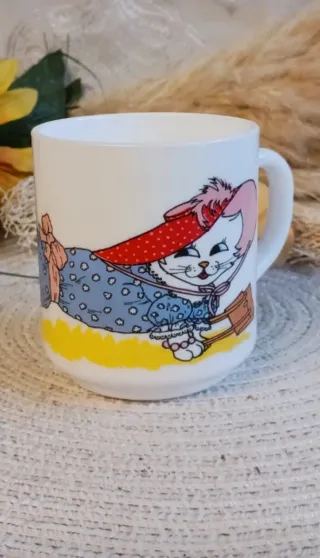 Taza desayuno gato Arcopal vintage Francia